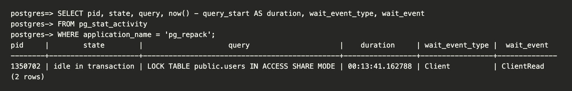 psql showing disappeared state